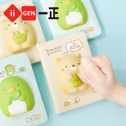 San-X Sumikko Gurashi Mini Stress Relief PU Toys with Notebook | Shirokuma Neko Penguin? - Colour Pages