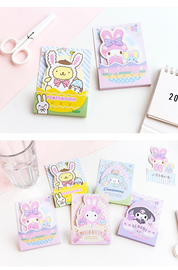 Sanrio Easter Bunny Memo Pad | Hello Kitty My Melody Kuromi Cinnamoroll Pompompurin Pocahcco - 3 Style 48 Sheets KawaiiGiftLand