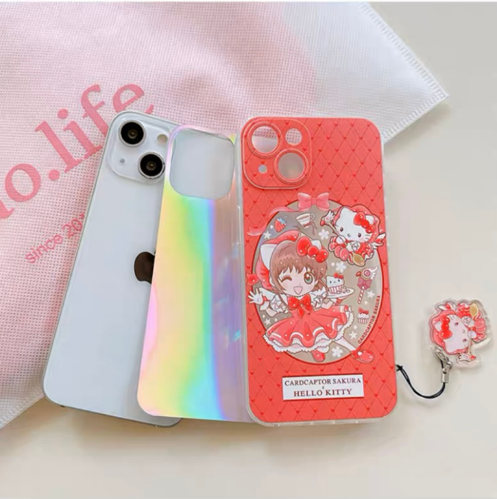 Japanese Cartoon CardCaptorSakura Cafe Maid Laser Version with KT MM KP iPhone Case 6 7 8 PLUS SE2 XS XR X 11 12 13 14 15 Pro Promax 12mini 13mini KawaiiGiftLand