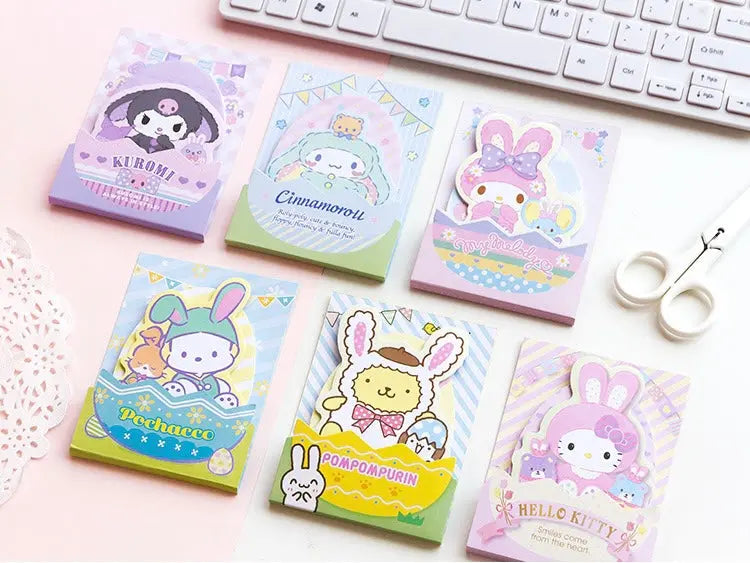 Sanrio Easter Bunny Memo Pad | Hello Kitty My Melody Kuromi Cinnamoroll Pompompurin Pocahcco - 3 Style 48 Sheets