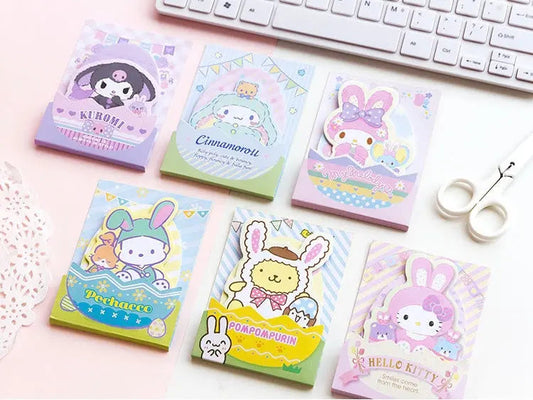 Sanrio Easter Bunny Memo Pad | Hello Kitty My Melody Kuromi Cinnamoroll Pompompurin Pocahcco - 3 Style 48 Sheets