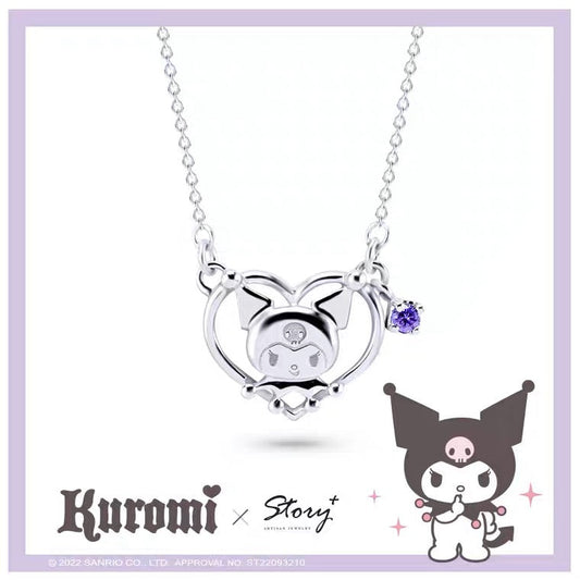 Sanrio Kuromi I.Love.Kuromi 925 Silver Necklace with Box KawaiiGiftLand