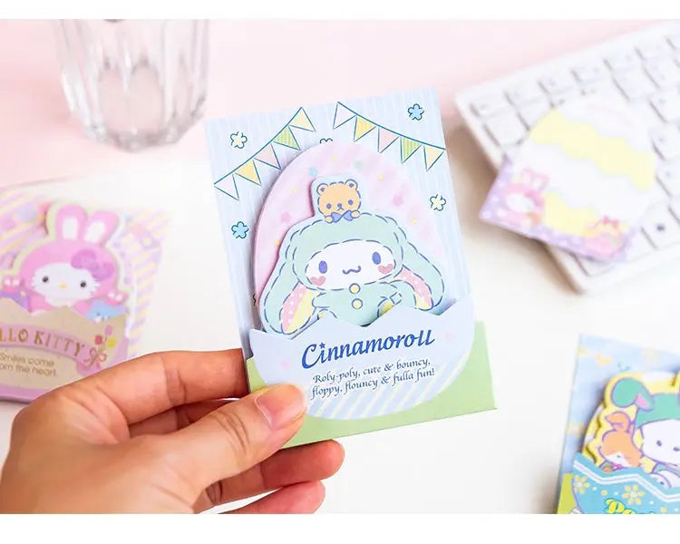 Sanrio Easter Bunny Memo Pad | Hello Kitty My Melody Kuromi Cinnamoroll Pompompurin Pocahcco - 3 Style 48 Sheets