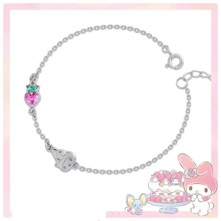 Sanrio My Melody with Strawberry 45th Annversary 925 Bracelet Rosegold Silver with Ring Box KawaiiGiftLand