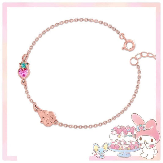 Sanrio My Melody with Strawberry 45th Annversary 925 Bracelet Rosegold Silver with Ring Box KawaiiGiftLand