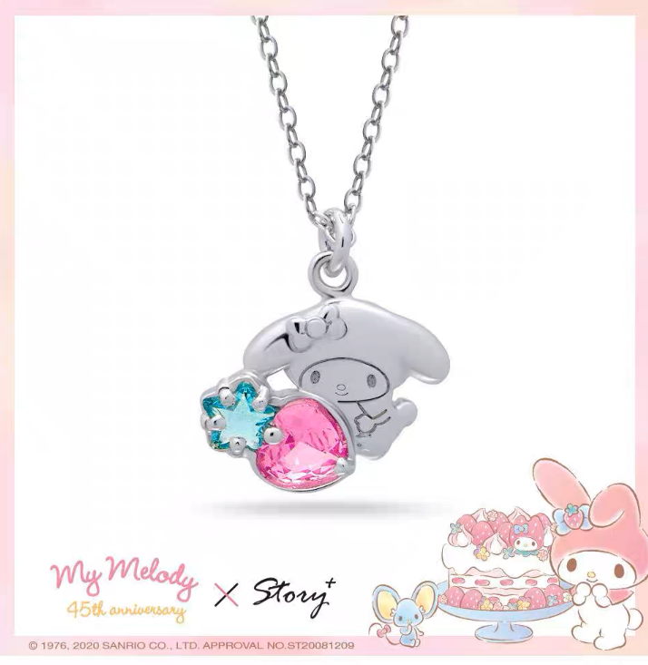 Sanrio My Melody with Strawberry 45th Annversary 925 Necklace Rosegold Silver with Ring Box KawaiiGiftLand
