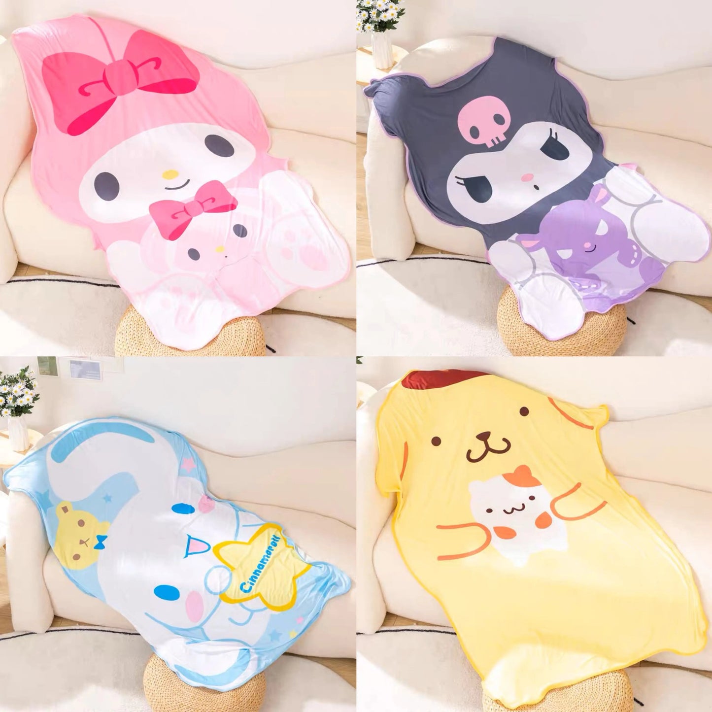 Sanrio Summer Cool Feeling & Felt Blanket | My Melody Kuromi Cinnamoroll Pompompurin - 145x90cm