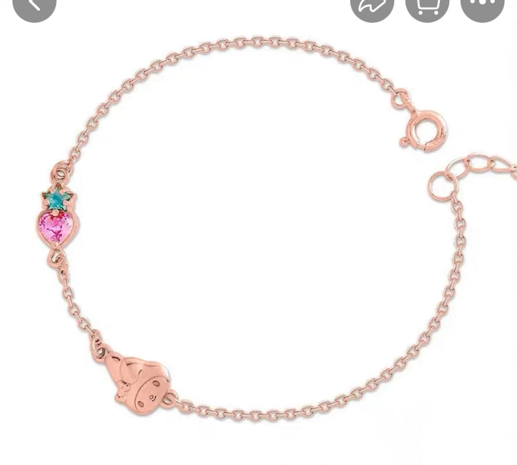 Sanrio My Melody with Strawberry 45th Annversary 925 Bracelet Rosegold Silver with Ring Box KawaiiGiftLand