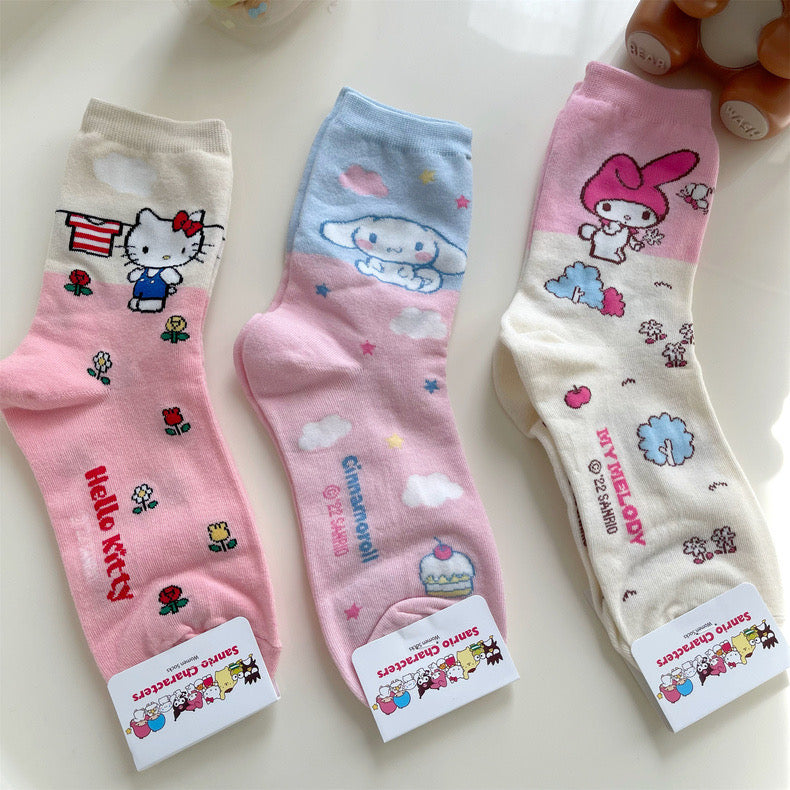 Sanrio Kawaii Colourful Cotton Socks | Hello Kitty My Melody Kuromi Cinnamoroll Pompompurin Keroppi Bad Badtz Maru - Short Boot Socks KawaiiGiftLand
