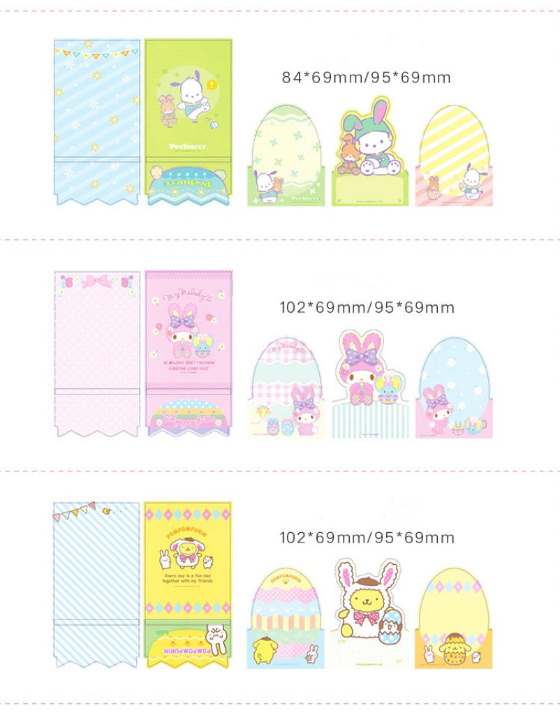 Sanrio Easter Bunny Memo Pad | Hello Kitty My Melody Kuromi Cinnamoroll Pompompurin Pocahcco - 3 Style 48 Sheets KawaiiGiftLand