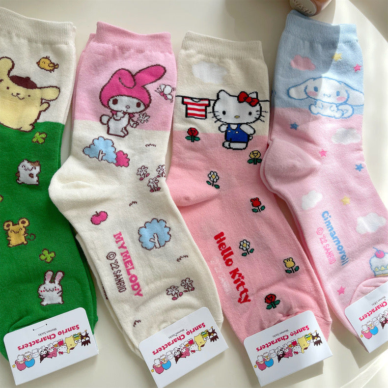 Sanrio Kawaii Colourful Cotton Socks | Hello Kitty My Melody Kuromi Cinnamoroll Pompompurin Keroppi Bad Badtz Maru - Short Boot Socks KawaiiGiftLand