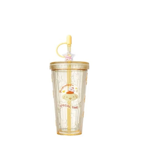 Sanrio Gittler Star Summer Cup My Melody Kuromi Cinnamoroll Pochacco Pompompurin Plastic Water Bottle with Straw for Cool Drink Lovely Cup KawaiiGiftLand