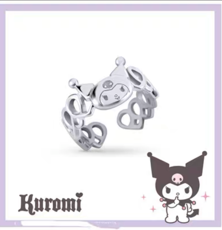 Sanrio Kuromi I.Love.Kuromi 925 Silver Ring with Ring Box KawaiiGiftLand