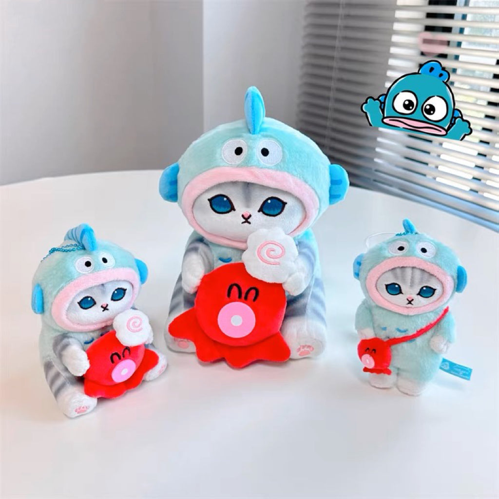 Japan Artist Mofusand x Sanrio Cat Neko Crossover Hangyodon - 12cm 15cm 20cm Mascot Plush Doll Big Keychain KawaiiGiftLand