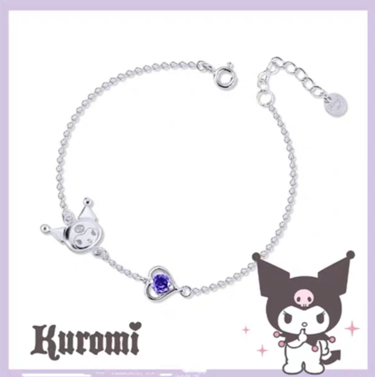 Sanrio Kuromi I.Love.Kuromi 925 Silver Bracelet Silver with Ring Box KawaiiGiftLand