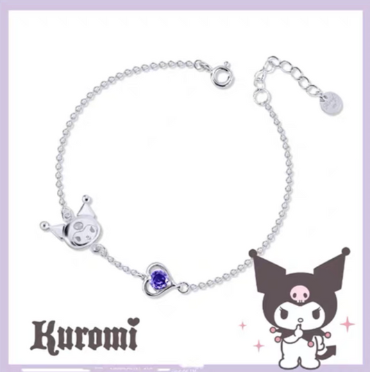 Sanrio Kuromi I.Love.Kuromi 925 Silver Bracelet Silver with Ring Box KawaiiGiftLand