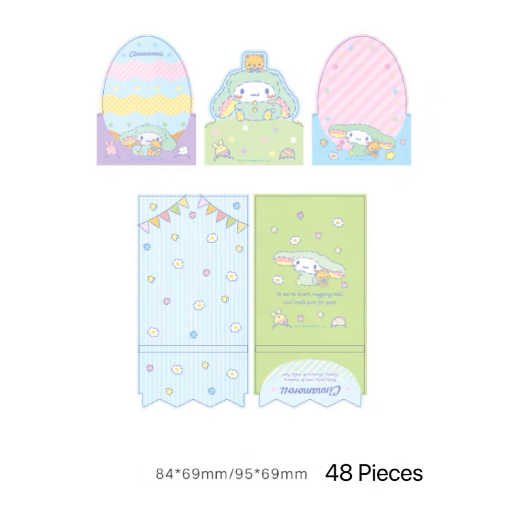 Sanrio Easter Bunny Memo Pad | Hello Kitty My Melody Kuromi Cinnamoroll Pompompurin Pocahcco - 3 Style 48 Sheets KawaiiGiftLand