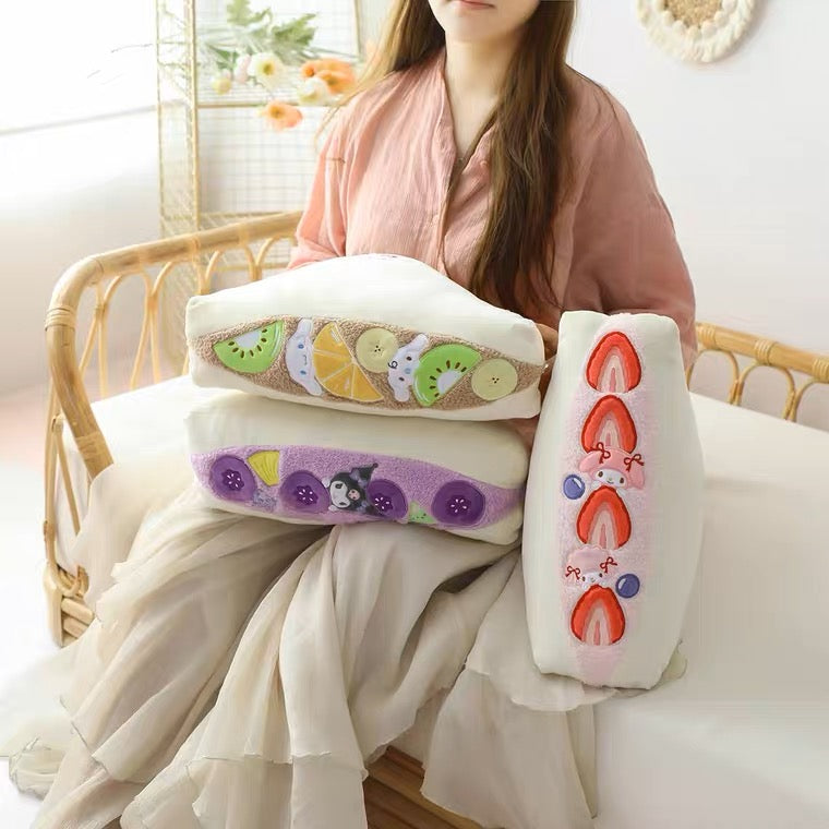 Sanrio Japan Fruit Sandwich Cushion | My Melody Kuromi Cinnamoroll - 14x40x28cm KawaiiGiftLand