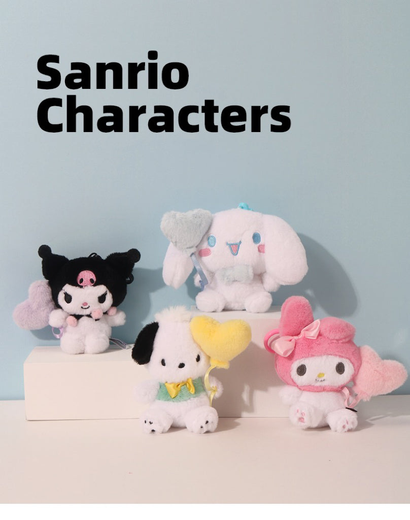 Sanrio Characters with Balloon Plush Doll Keychain | Hello Kitty My Melody Kuromi Cinnamoroll Pompompurin Pochacco KawaiiGiftLand