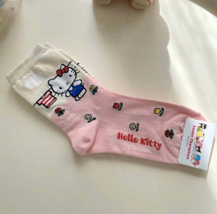 Sanrio Kawaii Colourful Cotton Socks | Hello Kitty My Melody Kuromi Cinnamoroll Pompompurin Keroppi Bad Badtz Maru - Short Boot Socks KawaiiGiftLand
