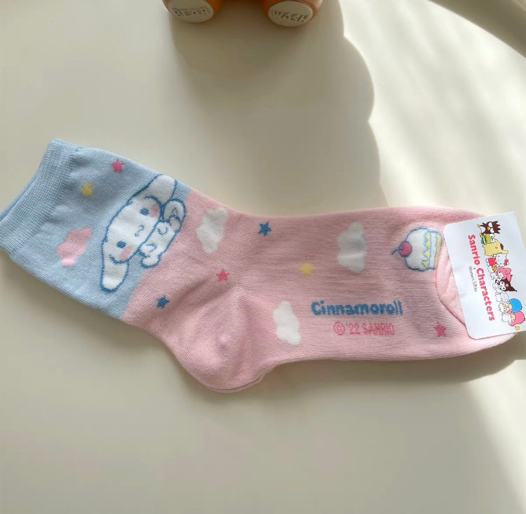Sanrio Kawaii Colourful Cotton Socks | Hello Kitty My Melody Kuromi Cinnamoroll Pompompurin Keroppi Bad Badtz Maru - Short Boot Socks KawaiiGiftLand
