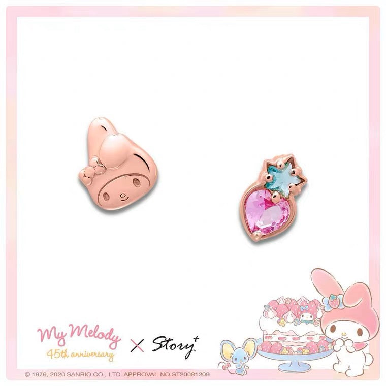 Sanrio My Melody with Strawberry 45th Annversary 925 Earrings Rosegold Silver with Box KawaiiGiftLand