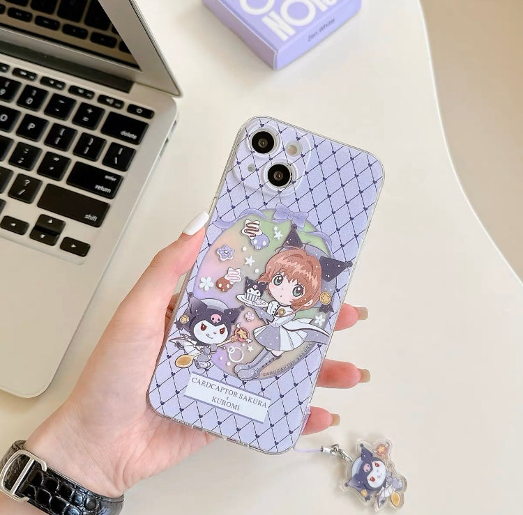 Japanese Cartoon CardCaptorSakura Cafe Maid Laser Version with KU CN PN iPhone Case 6 7 8 PLUS SE2 XS XR X 11 12 13 14 15 16 Pro Promax 12mini 13mini KawaiiGiftLand
