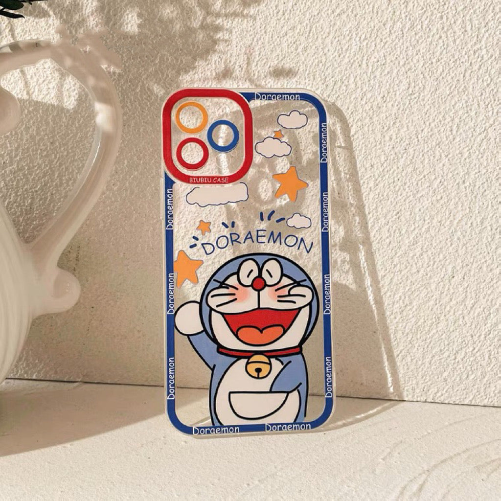 Japanese Cartoon Blue Robot Cat Doraemon Say Hi iPhone Case 6 7 8 PLUS SE2 XS XR X 11 12 13 14 15 16 Pro Promax 12mini 13mini KawaiiGiftLand