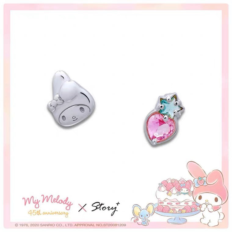 Sanrio My Melody with Strawberry 45th Annversary 925 Earrings Rosegold Silver with Box KawaiiGiftLand