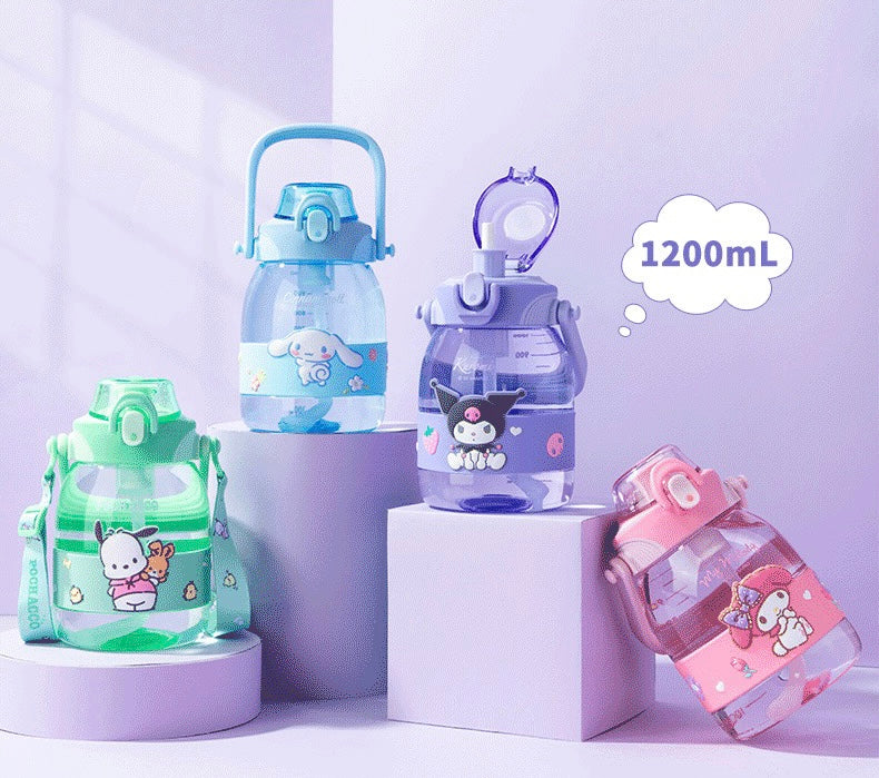 Sanrio 1200ml Big Water Bottle with Straw My Melody Kuromi Cinnamoroll Pochacco - for Cool Water KawaiiGiftLand