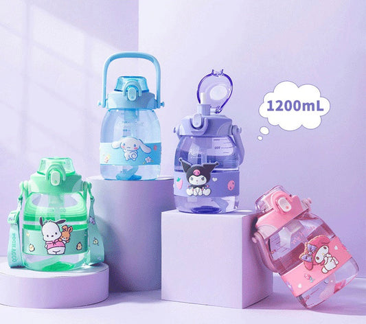 Sanrio 1200ml Big Water Bottle with Straw My Melody Kuromi Cinnamoroll Pochacco - for Cool Water KawaiiGiftLand