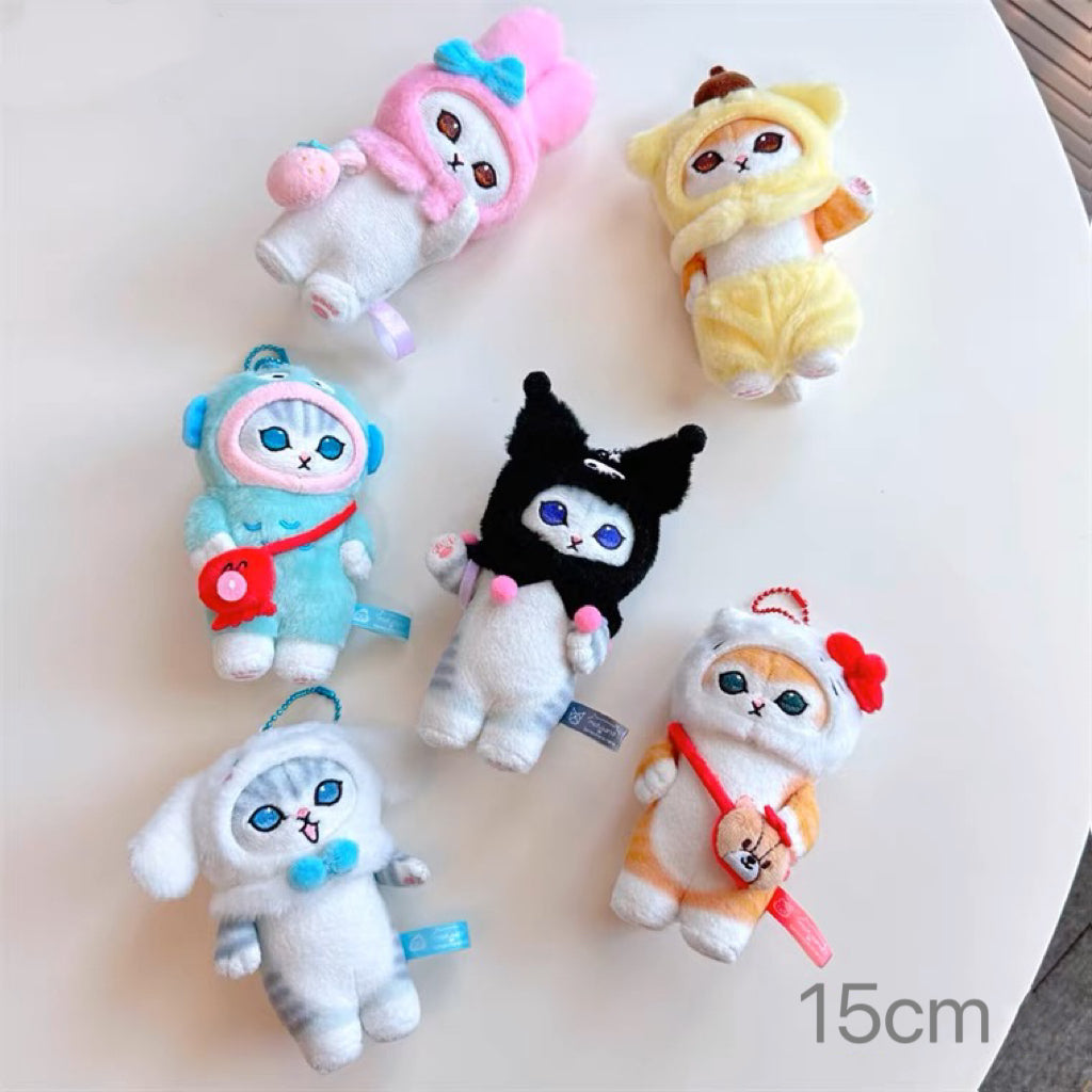 Japan Artist Mofusand x Sanrio Cat Neko Crossover Hangyodon - 12cm 15cm 20cm Mascot Plush Doll Big Keychain KawaiiGiftLand