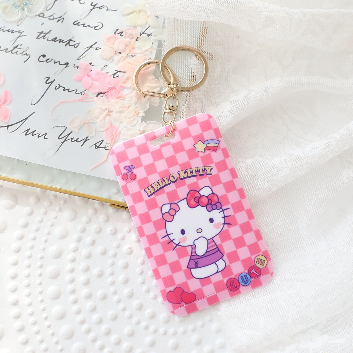 Sanrio Hello Kitty My Melody Kuromi Little Twin Stars Cinnamoroll Pompompurin Pochacco Card Badge Holder with Keychain KawaiiGiftLand