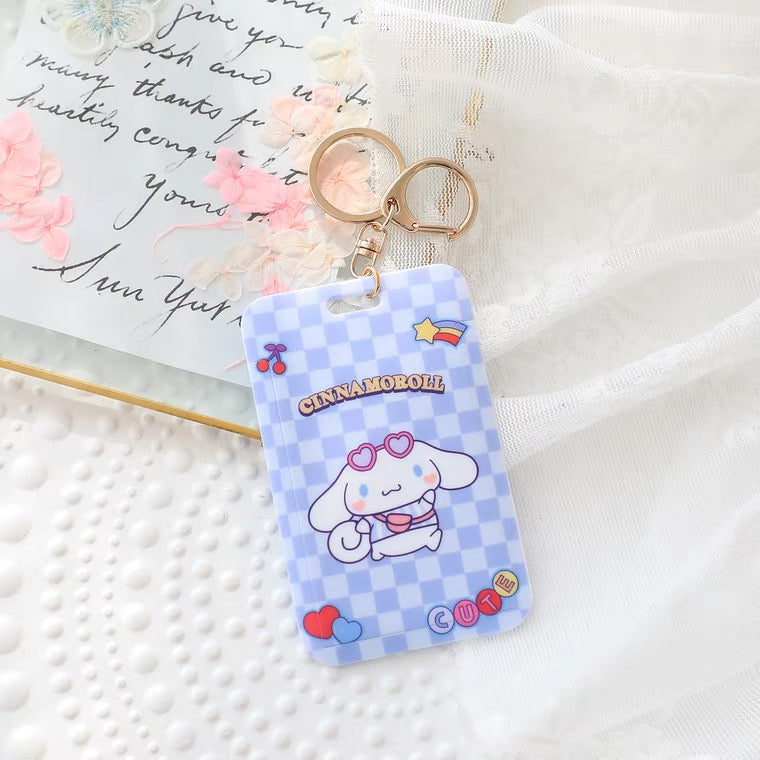 Sanrio Hello Kitty My Melody Kuromi Little Twin Stars Cinnamoroll Pompompurin Pochacco Card Badge Holder with Keychain KawaiiGiftLand