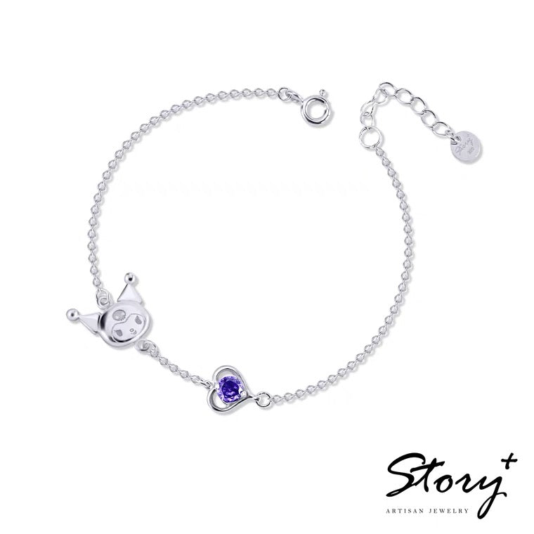 Sanrio Kuromi I.Love.Kuromi 925 Silver Bracelet Silver with Ring Box KawaiiGiftLand