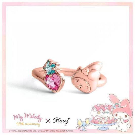 Sanrio My Melody with Strawberry 45th Annversary 925 Sterling Silver Ring Rosegold with Ring Box KawaiiGiftLand