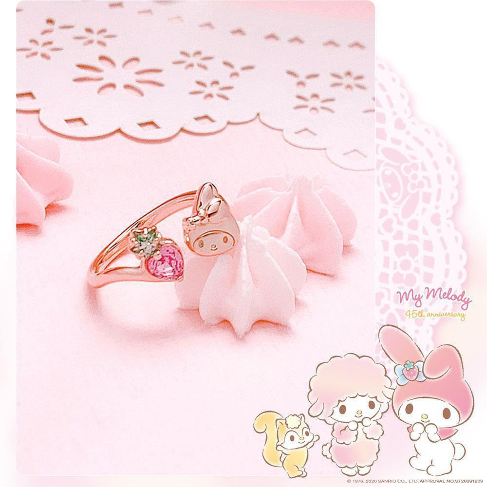 Sanrio My Melody with Strawberry 45th Annversary 925 Sterling Silver Ring Rosegold with Ring Box KawaiiGiftLand