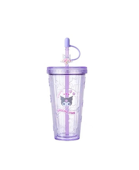 Sanrio Gittler Star Summer Cup My Melody Kuromi Cinnamoroll Pochacco Pompompurin Plastic Water Bottle with Straw for Cool Drink Lovely Cup KawaiiGiftLand