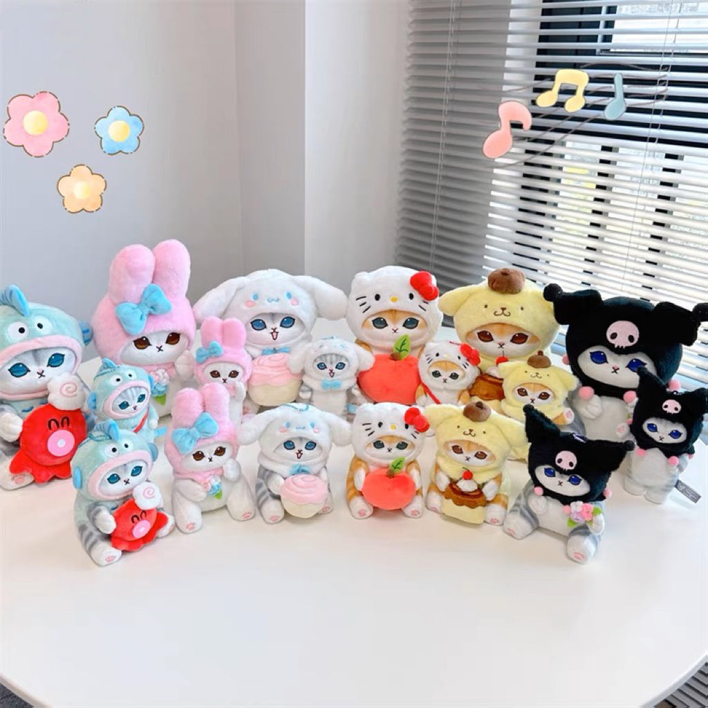 Japan Artist Mofusand x Sanrio Cat Neko Crossover Hangyodon - 12cm 15cm 20cm Mascot Plush Doll Big Keychain KawaiiGiftLand