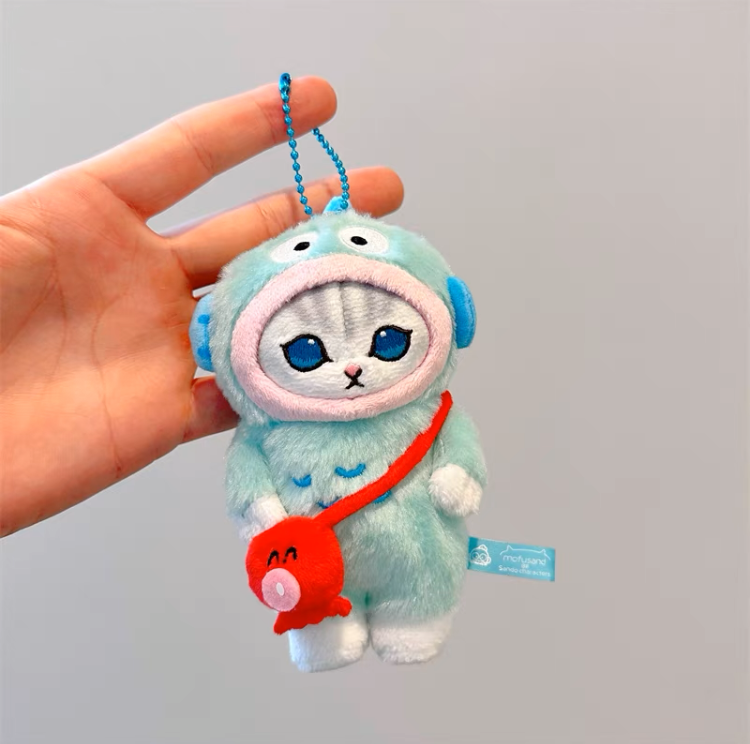 Japan Artist Mofusand x Sanrio Cat Neko Crossover Hangyodon - 12cm 15cm 20cm Mascot Plush Doll Big Keychain KawaiiGiftLand