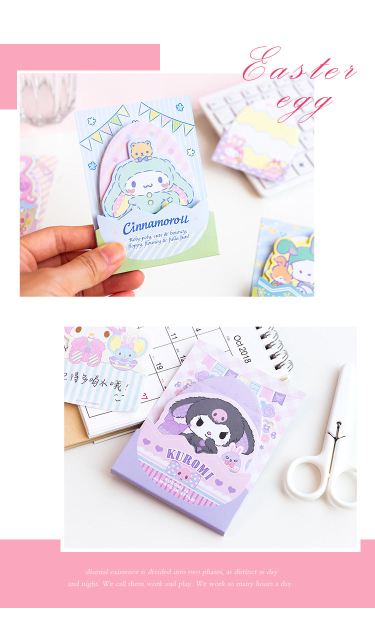 Sanrio Easter Bunny Memo Pad | Hello Kitty My Melody Kuromi Cinnamoroll Pompompurin Pocahcco - 3 Style 48 Sheets KawaiiGiftLand