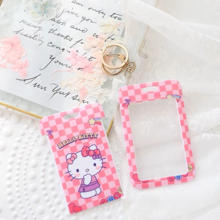 Sanrio Hello Kitty My Melody Kuromi Little Twin Stars Cinnamoroll Pompompurin Pochacco Card Badge Holder with Keychain KawaiiGiftLand