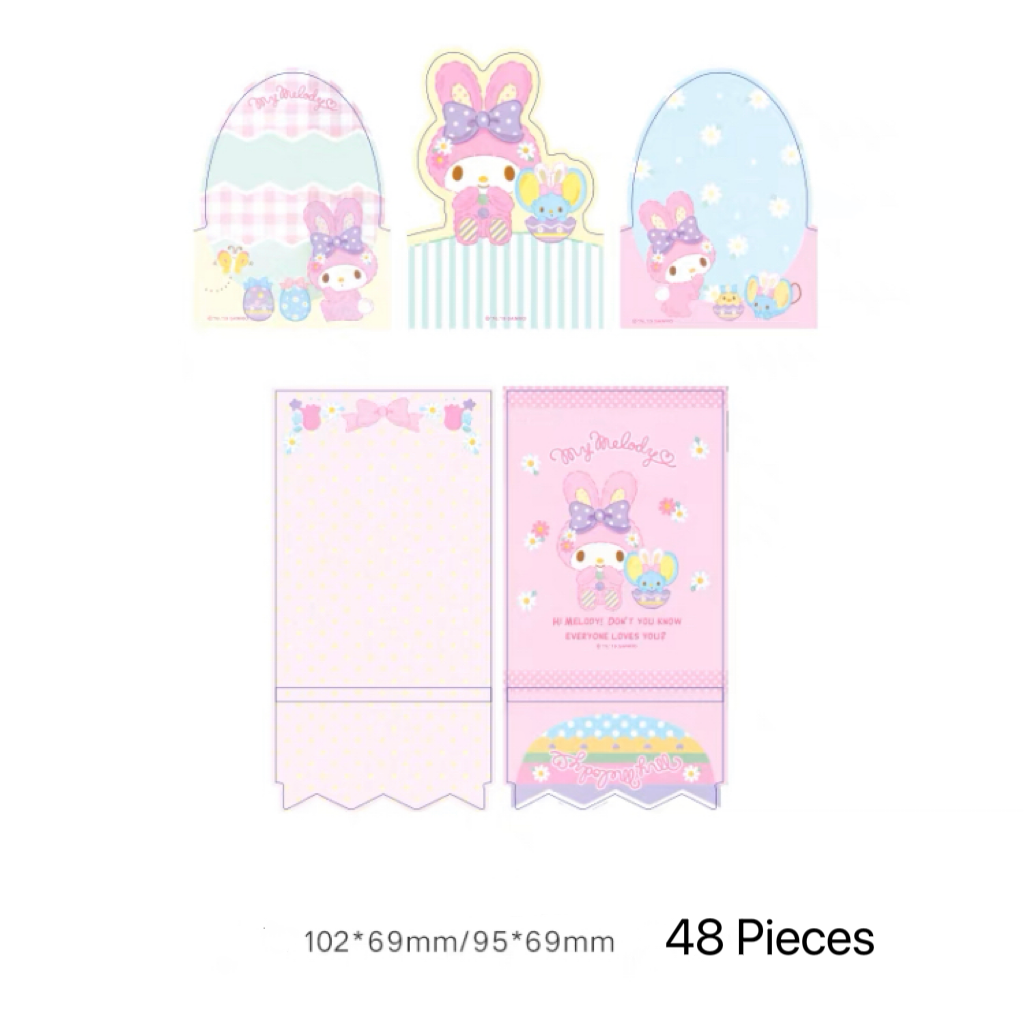 Sanrio Easter Bunny Memo Pad | Hello Kitty My Melody Kuromi Cinnamoroll Pompompurin Pocahcco - 3 Style 48 Sheets KawaiiGiftLand