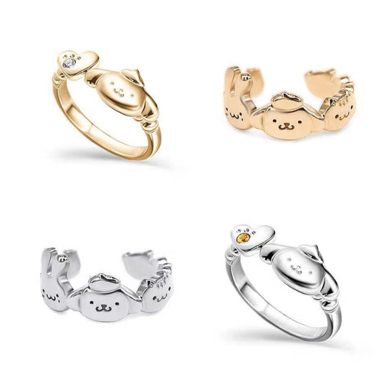 Sanrio Pompompurin 925 Sterling Silver Ring Gold & Silver with Ring Box KawaiiGiftLand