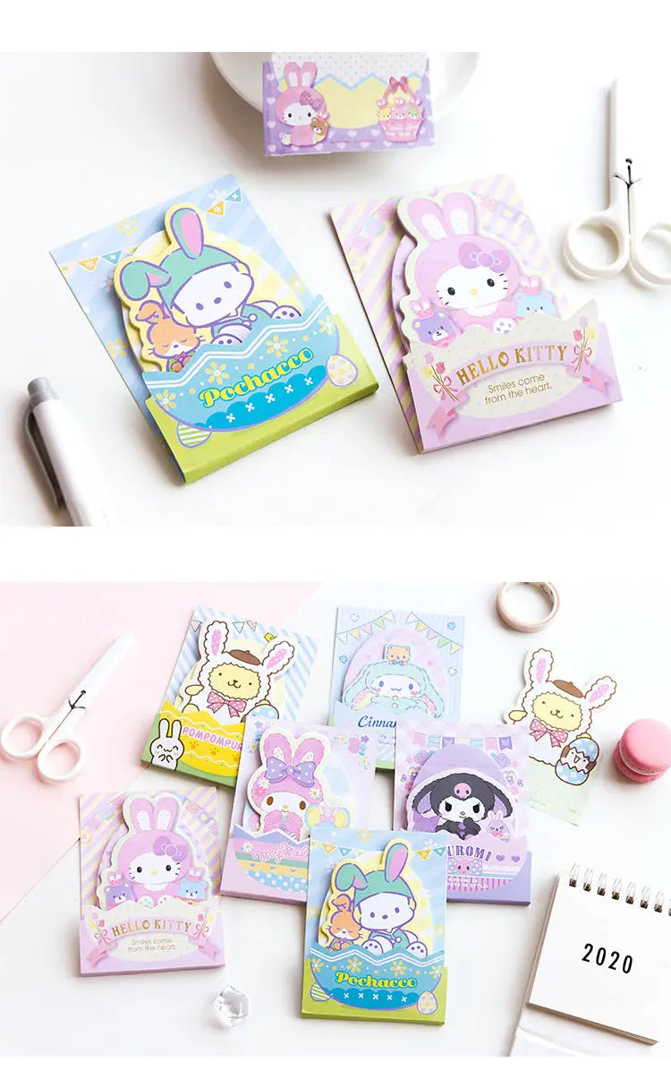 Sanrio Easter Bunny Memo Pad | Hello Kitty My Melody Kuromi Cinnamoroll Pompompurin Pocahcco - 3 Style 48 Sheets