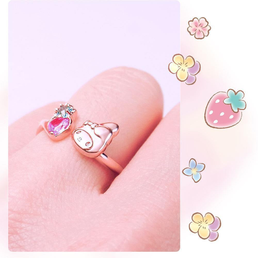 Sanrio My Melody with Strawberry 45th Annversary 925 Sterling Silver Ring Rosegold with Ring Box KawaiiGiftLand