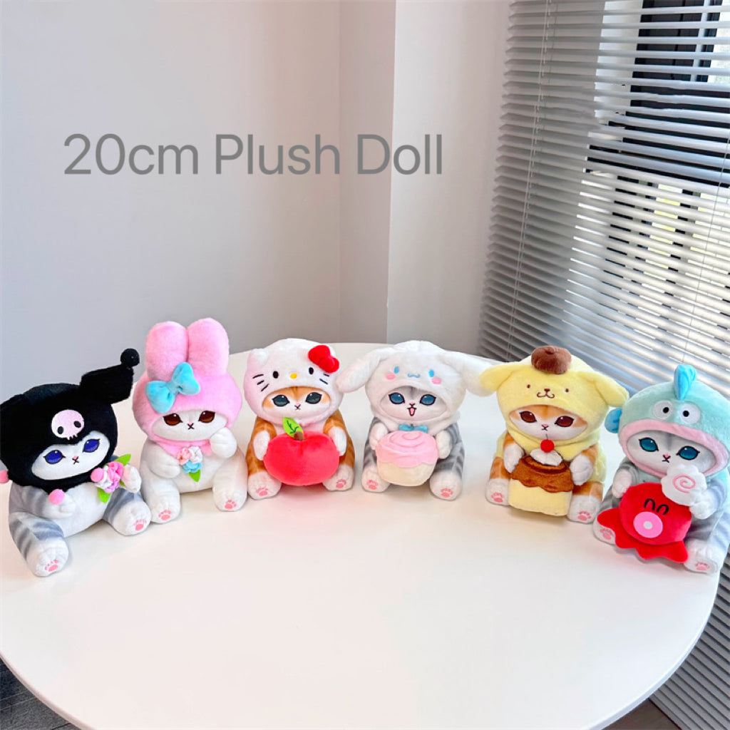 Japan Artist Mofusand x Sanrio Cat Neko Crossover Hangyodon - 12cm 15cm 20cm Mascot Plush Doll Big Keychain KawaiiGiftLand
