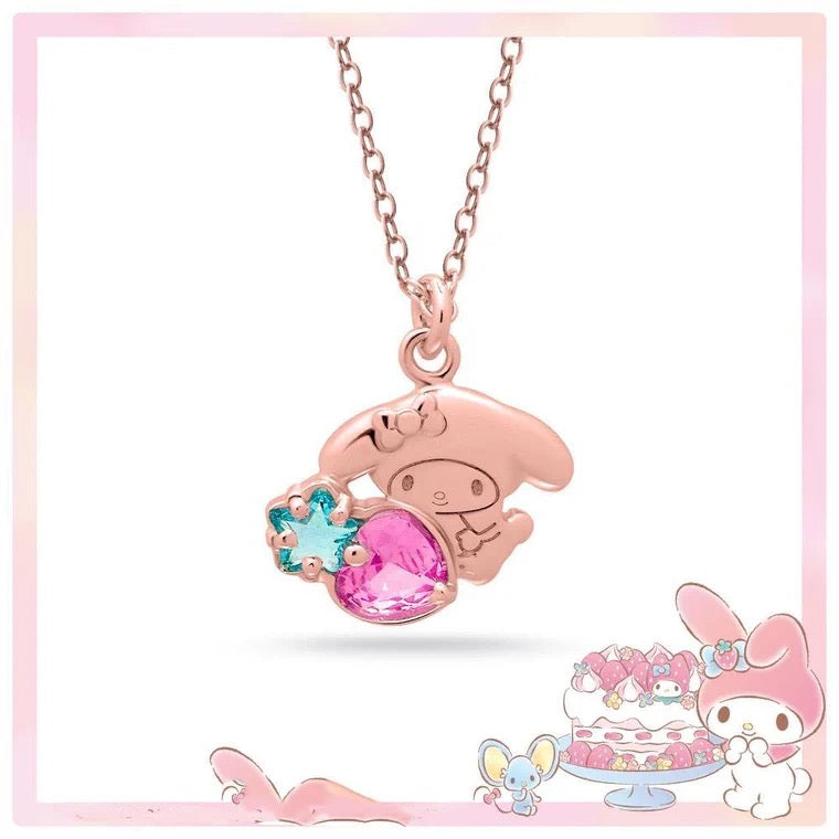 Sanrio My Melody with Strawberry 45th Annversary 925 Necklace Rosegold Silver with Ring Box KawaiiGiftLand