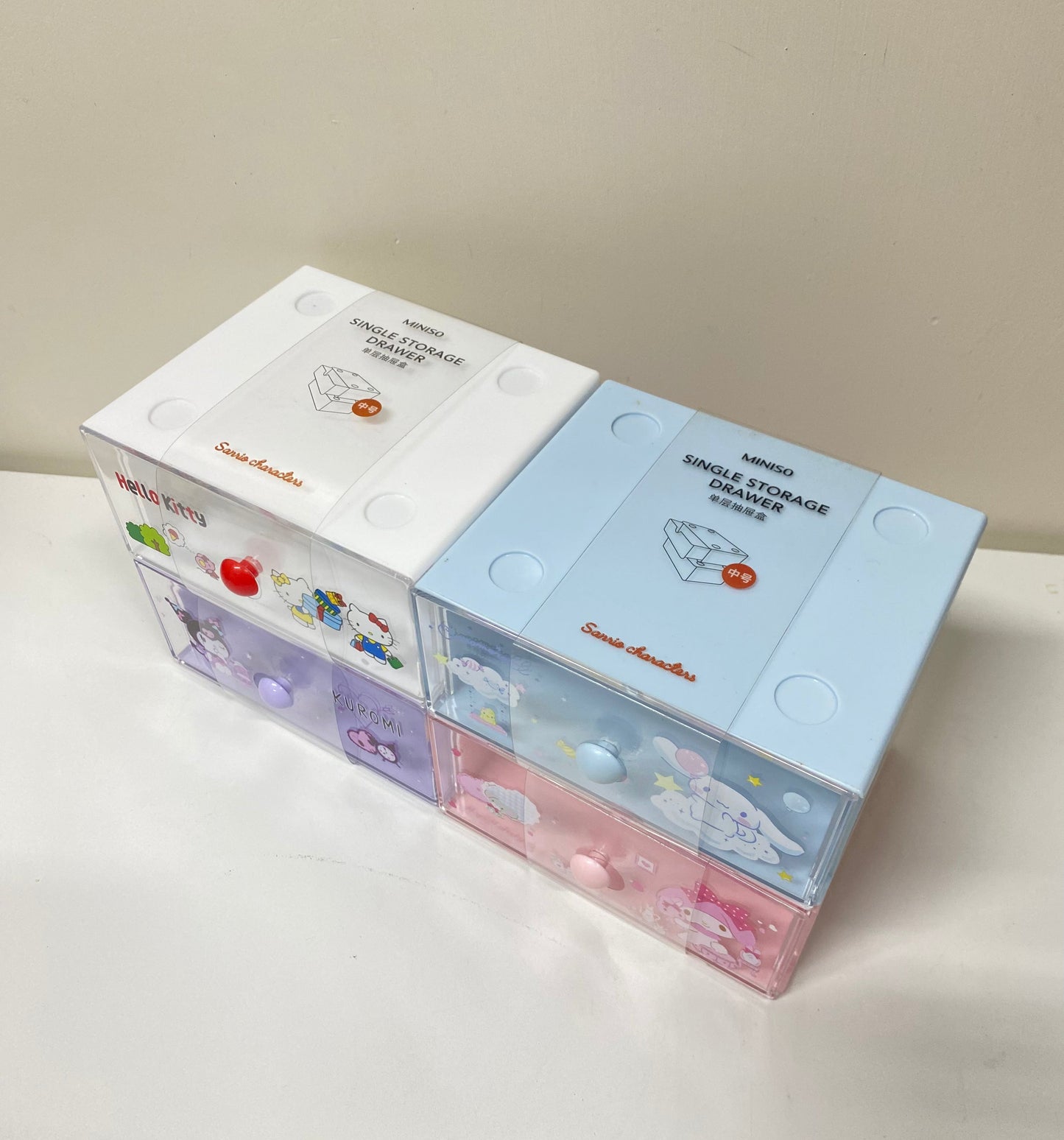 Miniso Sanrio Hello Kitty My Melody Kuromi Cinnamoroll Single Storage Drawer Desk Helper KawaiiGiftLand