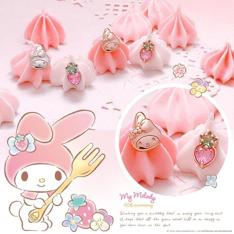 Sanrio My Melody with Strawberry 45th Annversary 925 Earrings Rosegold Silver with Box KawaiiGiftLand